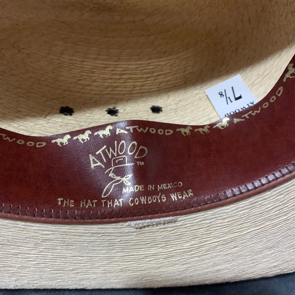 Atwood 7X Palm Leaf Straw Cowboy Hat Tan Long Oval Western 7 1/8 Made in Mexico
